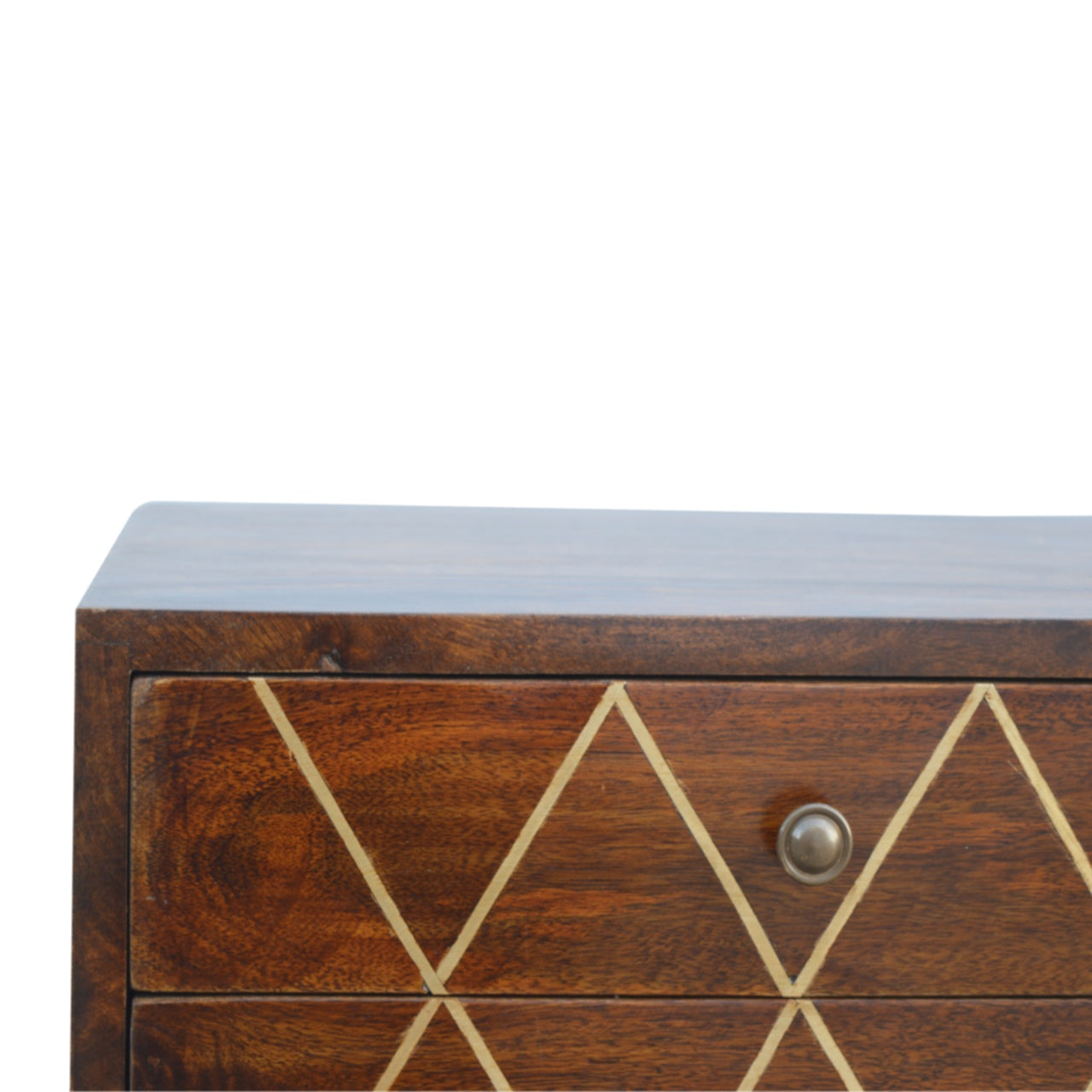 Geometric Brass Inlay Two Drawer Side Table