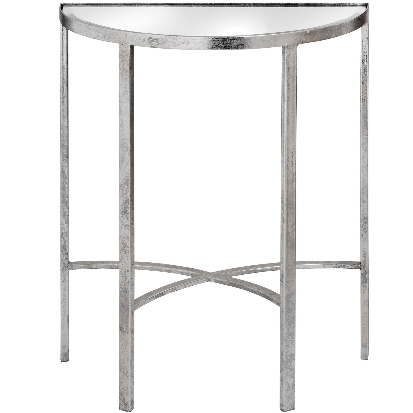 Mirrored Half Moon Table With Cross Detail