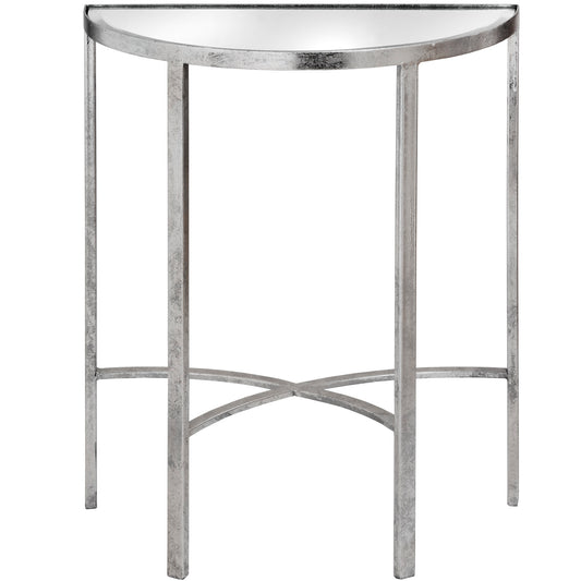 Mirrored Half Moon Table With Cross Detail