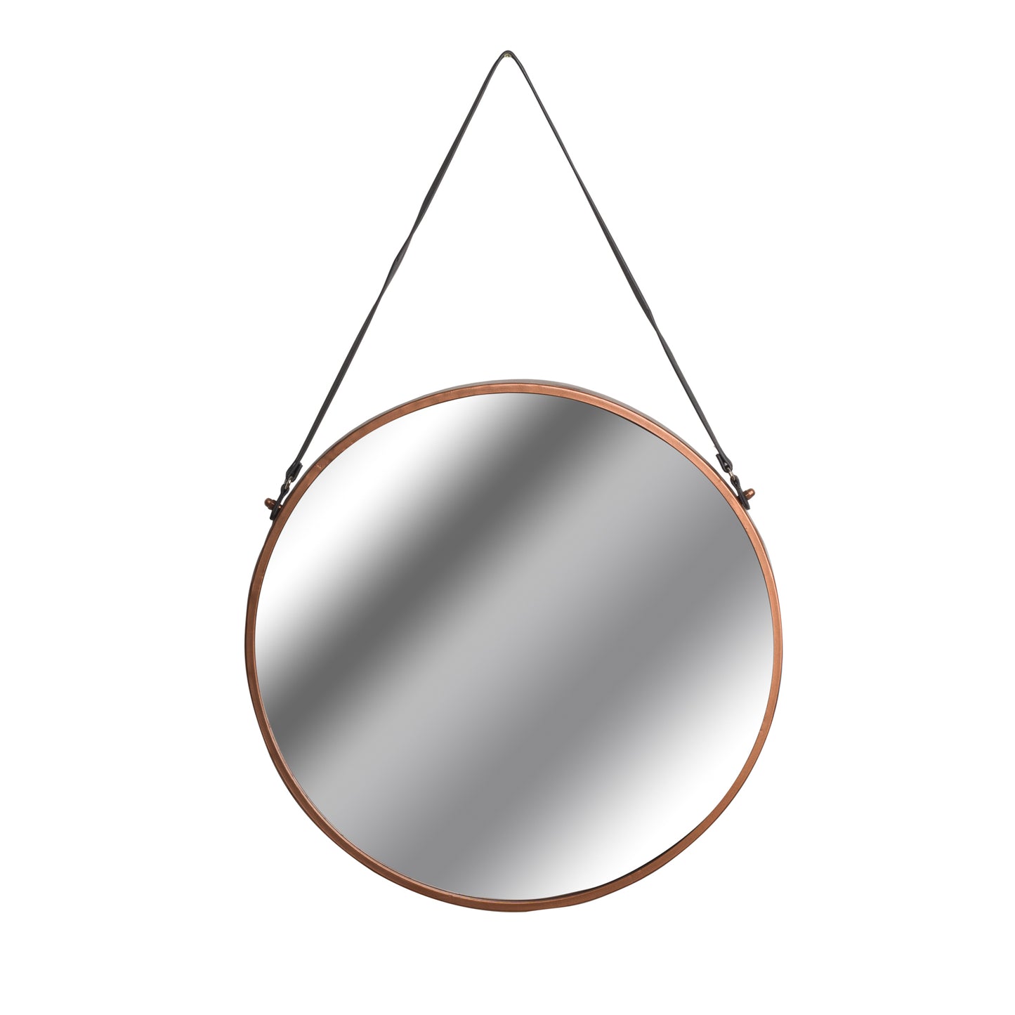 Copper Rimmed Round Hanging Wall Mirror With Black Strap 54cm