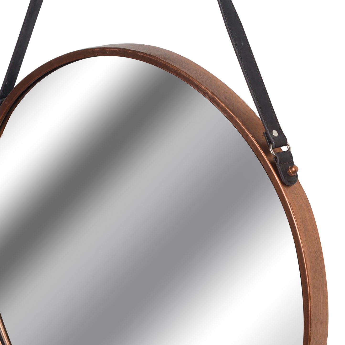 Copper Rimmed Round Hanging Wall Mirror With Black Strap 54cm