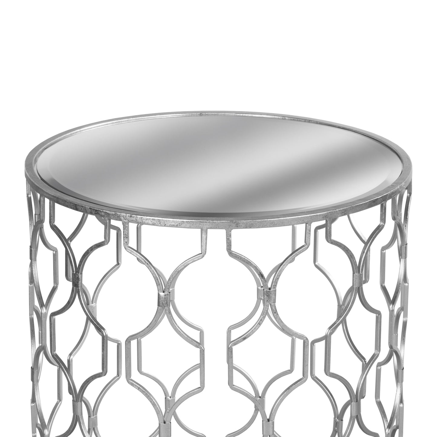 Arabesque Set of Two Silver Foil Mirrored Side Tables