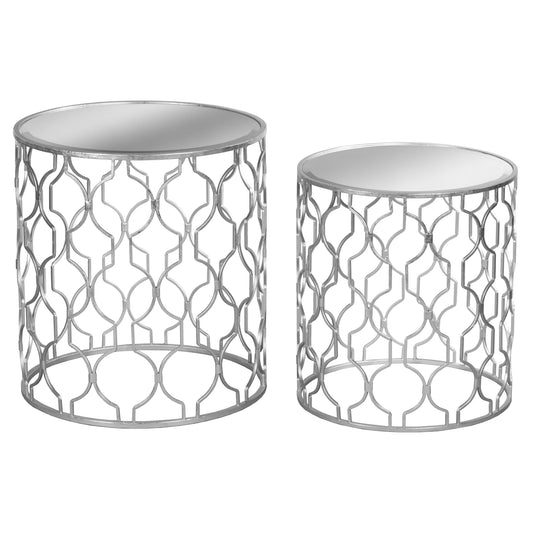 Arabesque Set of Two Silver Foil Mirrored Side Tables