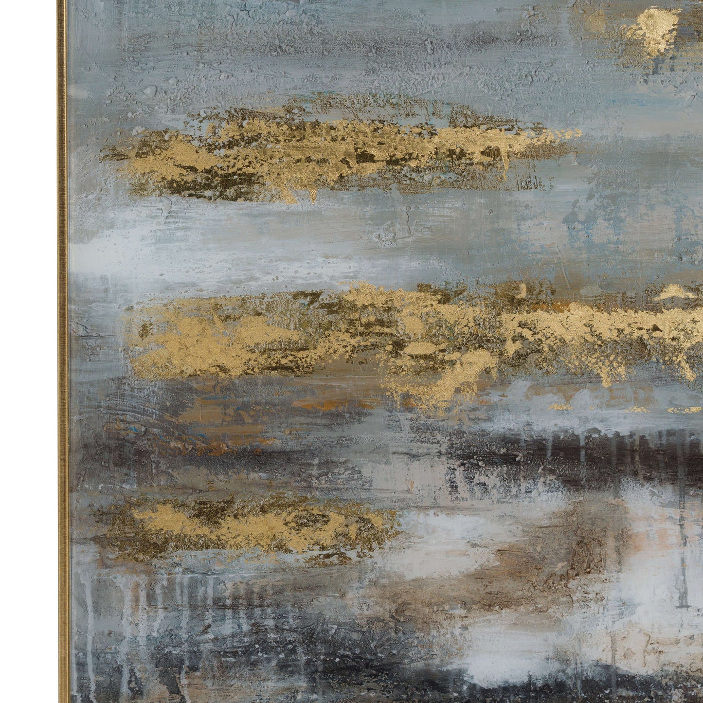 Large Abstract Grey And Gold Glass Image With Gold Frame 80 x 120 cm