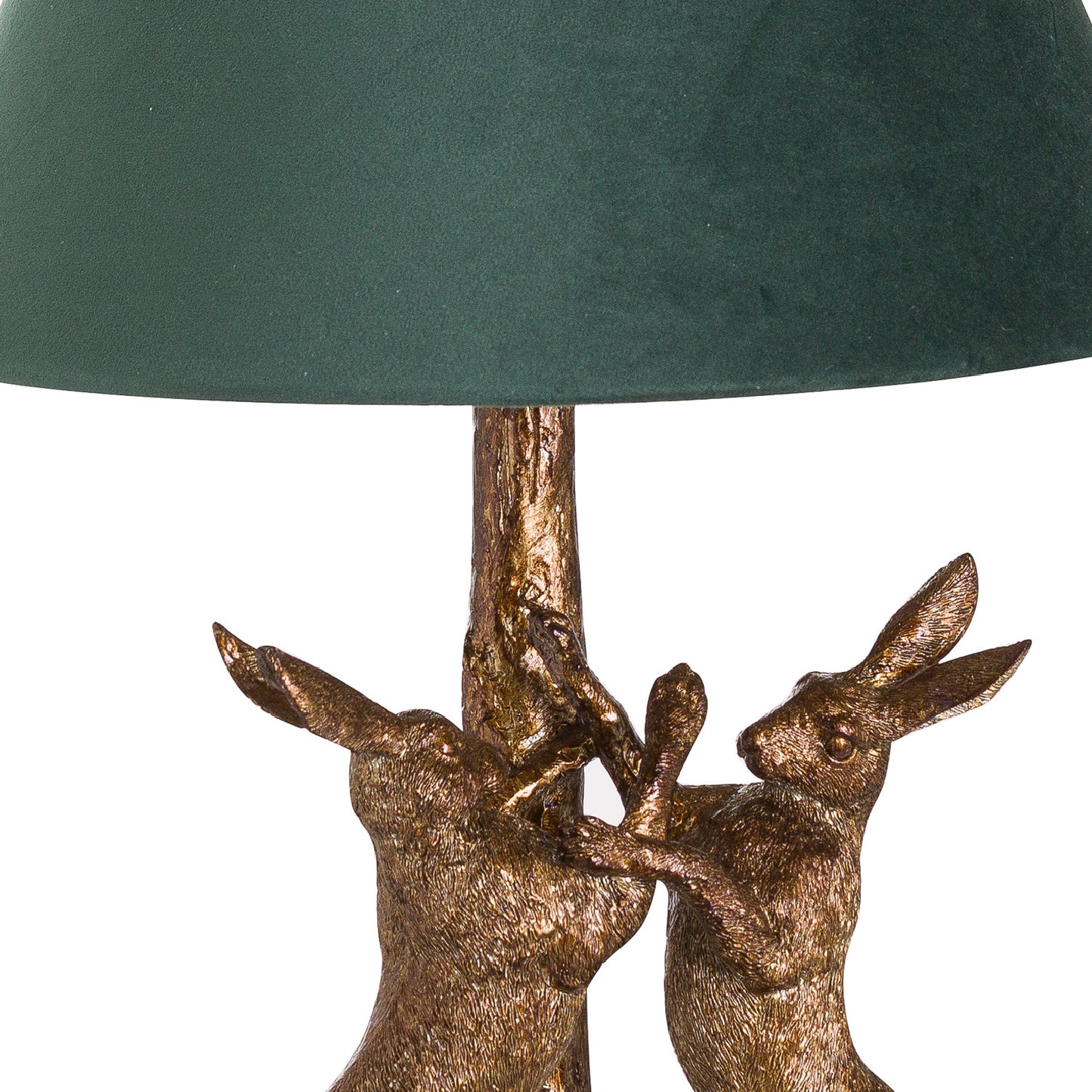 Marching Hares Antique Gold Lamp With Green Velvet Shade