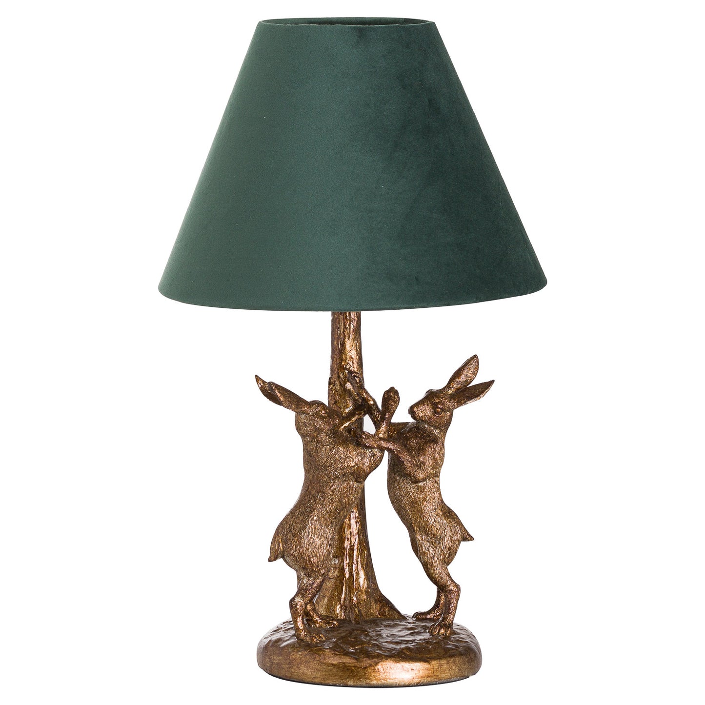 Marching Hares Antique Gold Lamp With Green Velvet Shade