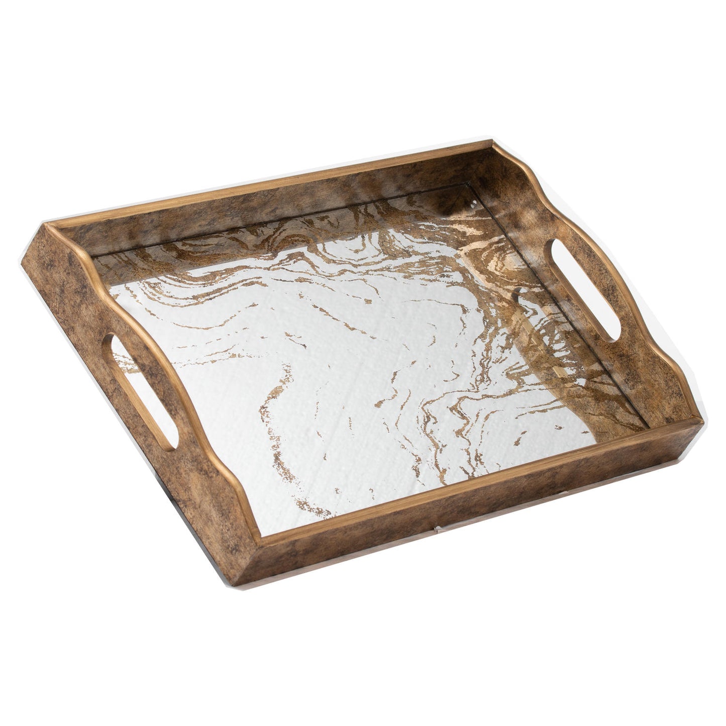 Augustus Mirrored Tray With Marbling Effect