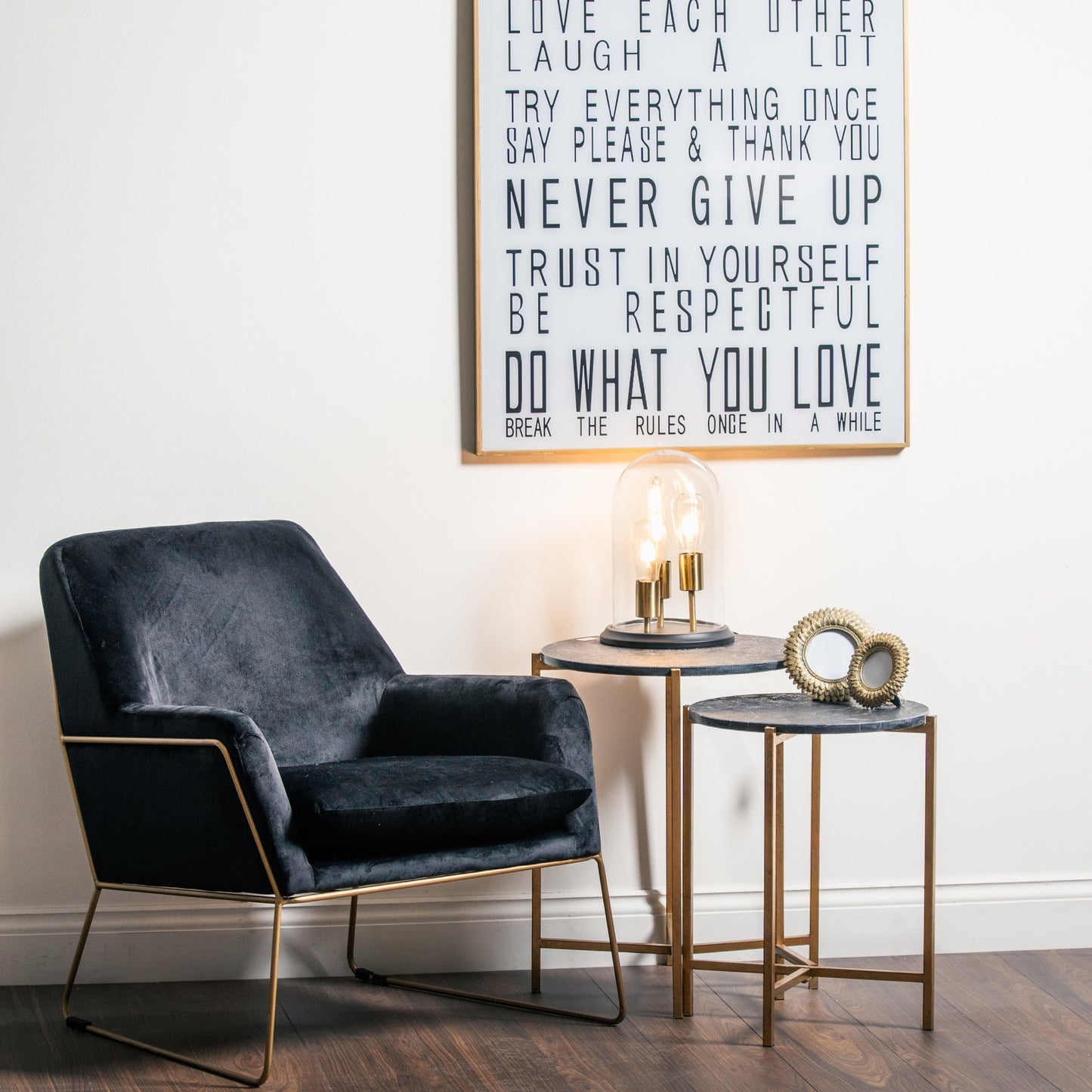 Alfred Set of Two Gold And Black Marble Tables