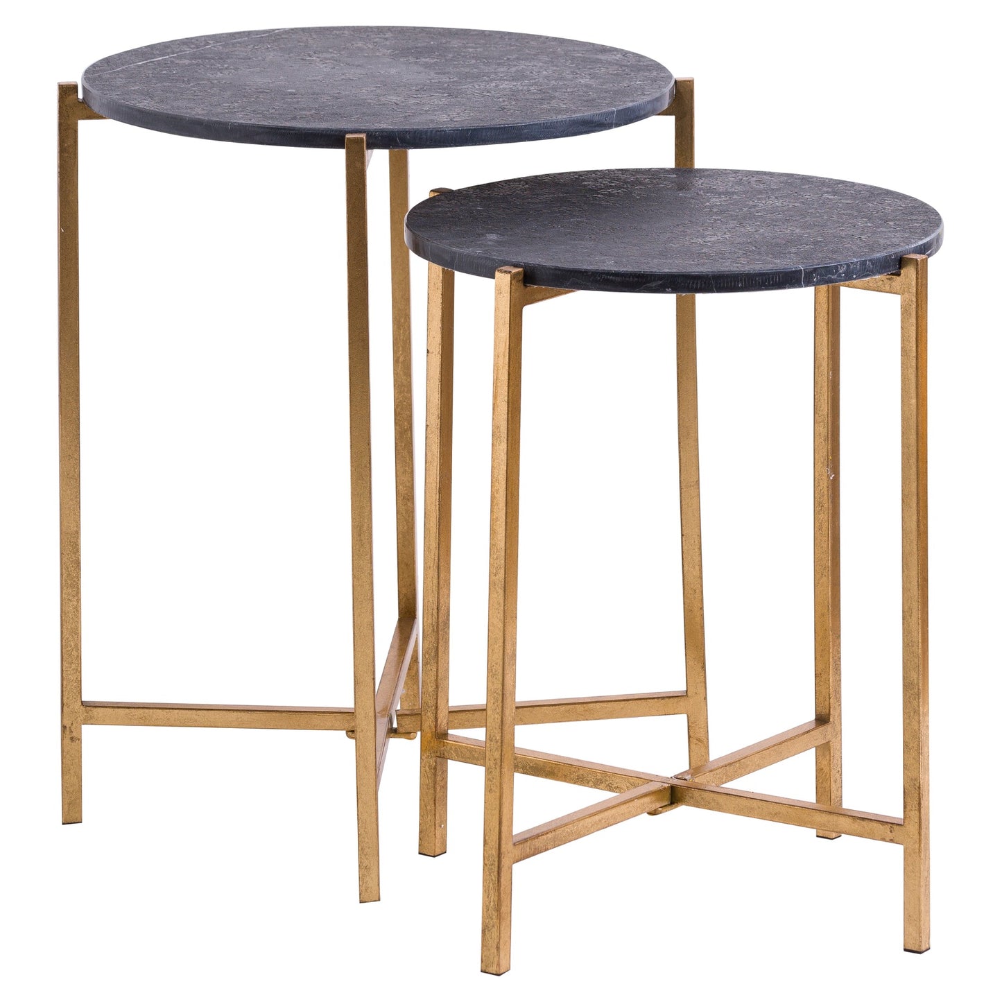 Alfred Set of Two Gold And Black Marble Tables