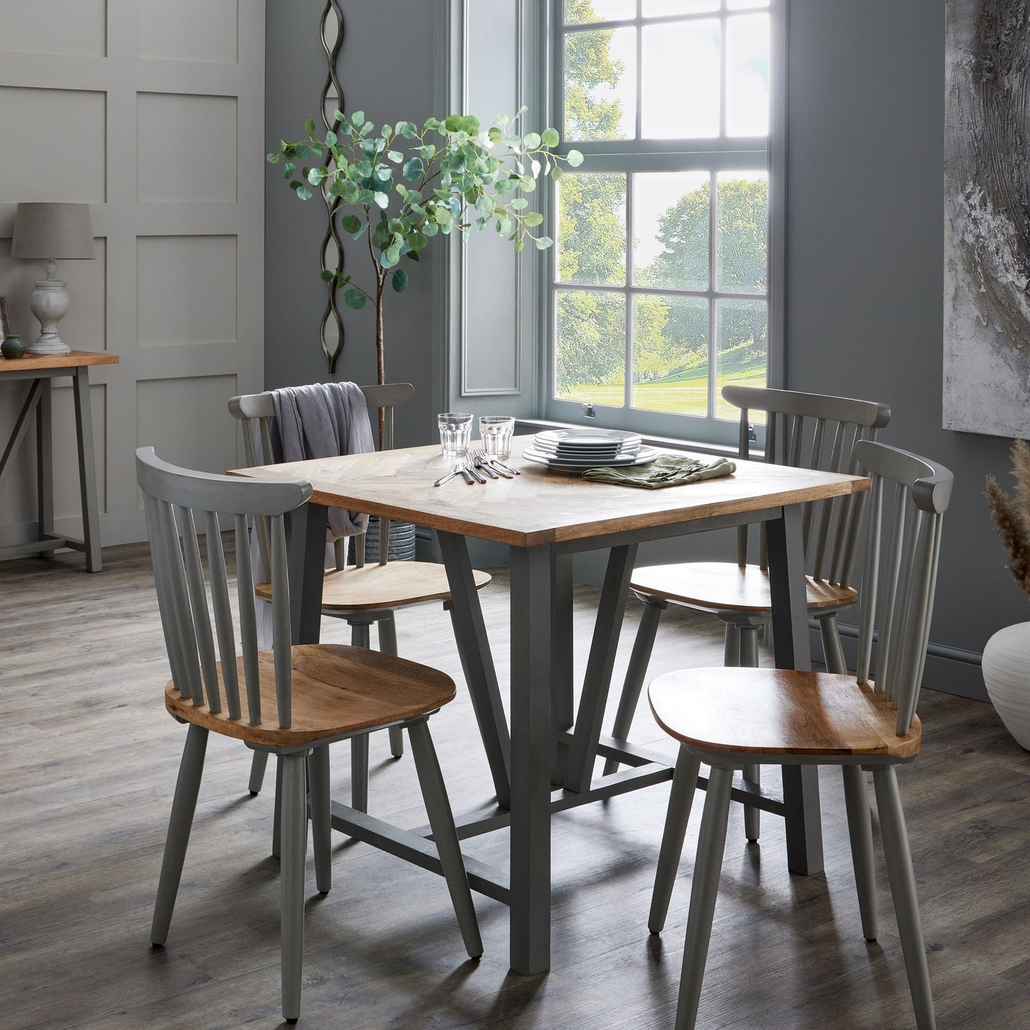 Nordic Grey Square Dining Table Four Person