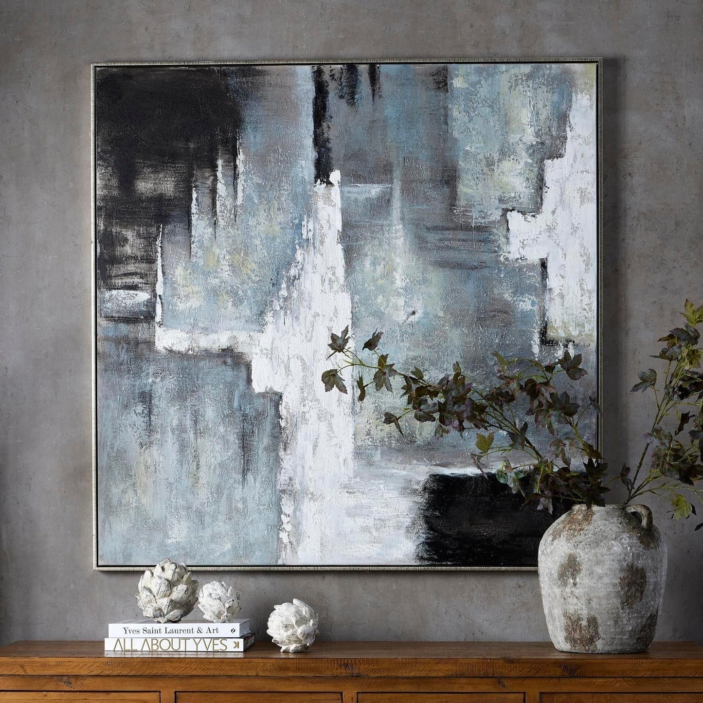 Hand Painted Black And White Layered Abstract Painting 120cm