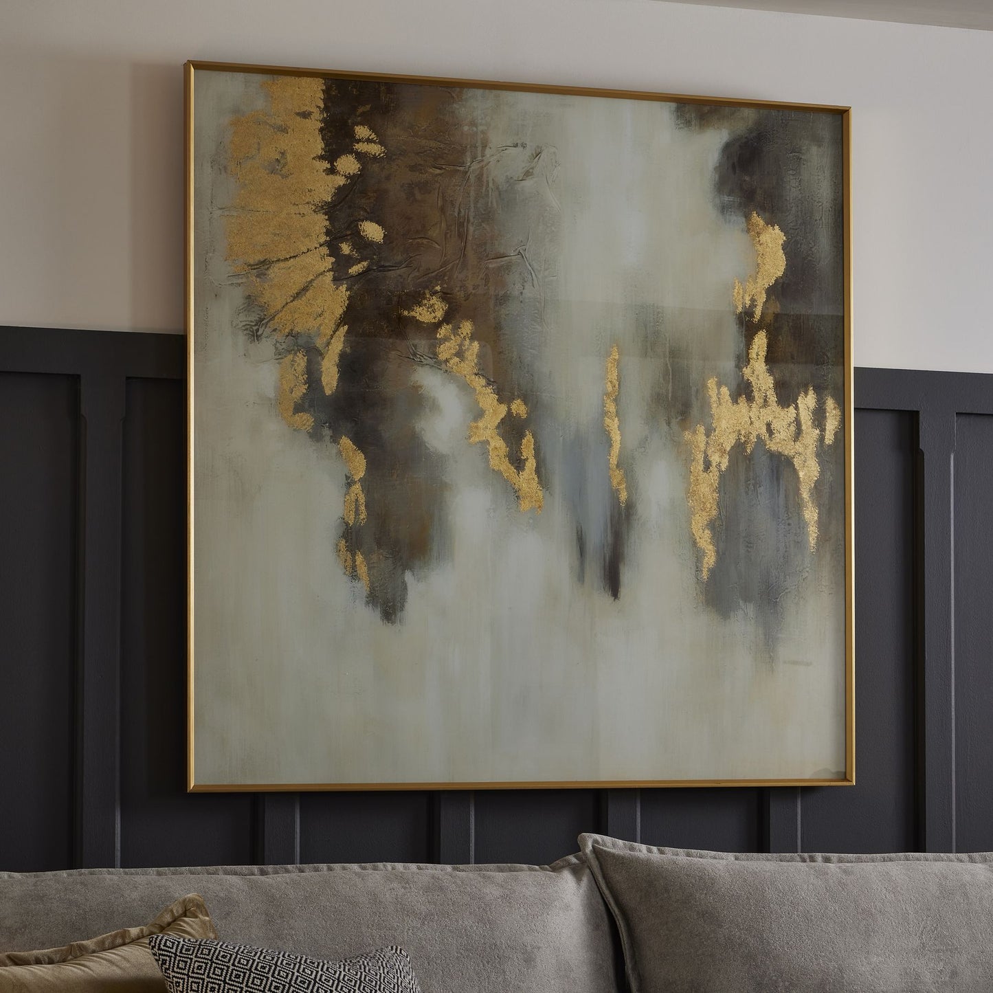 Metallic Soft Abstract Glass Image In Gold Frame 120cm