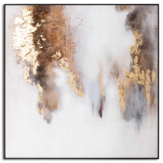 Metallic Soft Abstract Glass Image In Gold Frame 120cm