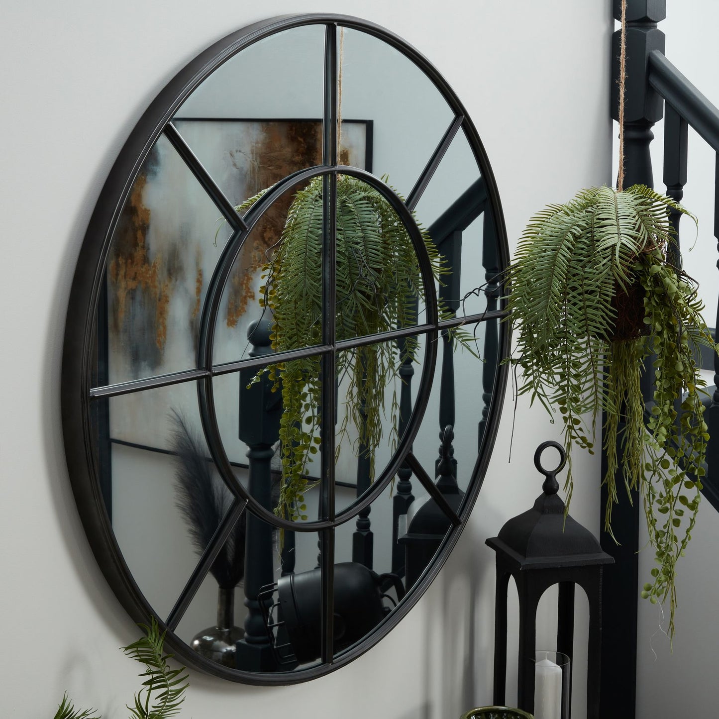 Round Window Mirror In Black 120cm