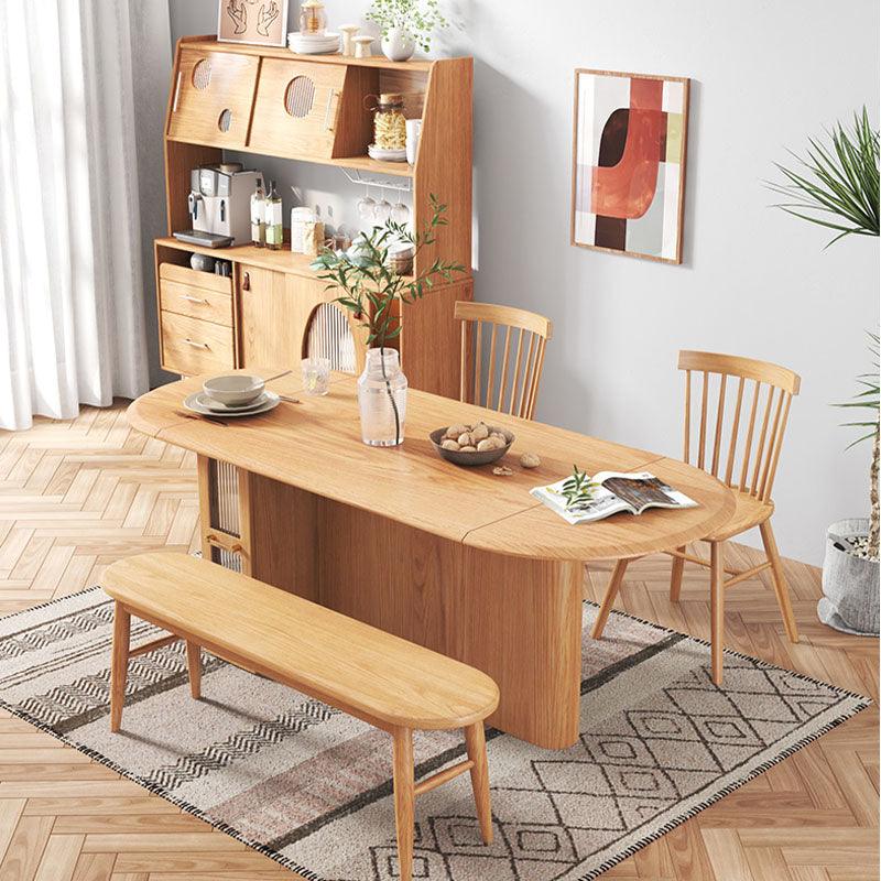 Chloe Oak Foldable Dining Table With Storage Underneath, Solid Wood | Weilai Concept