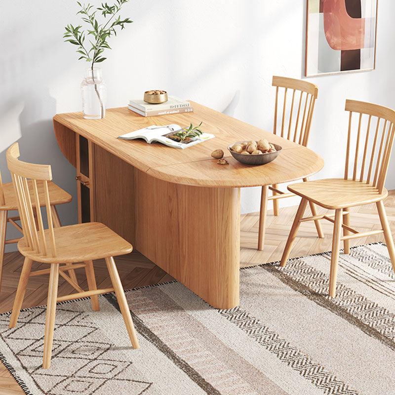 Chloe Oak Foldable Dining Table With Storage Underneath, Solid Wood | Weilai Concept