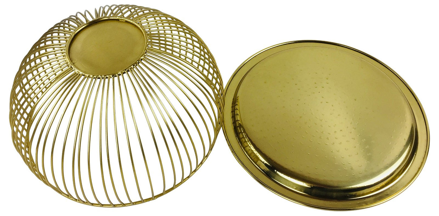 Three Gold Bowls With Plate Tops