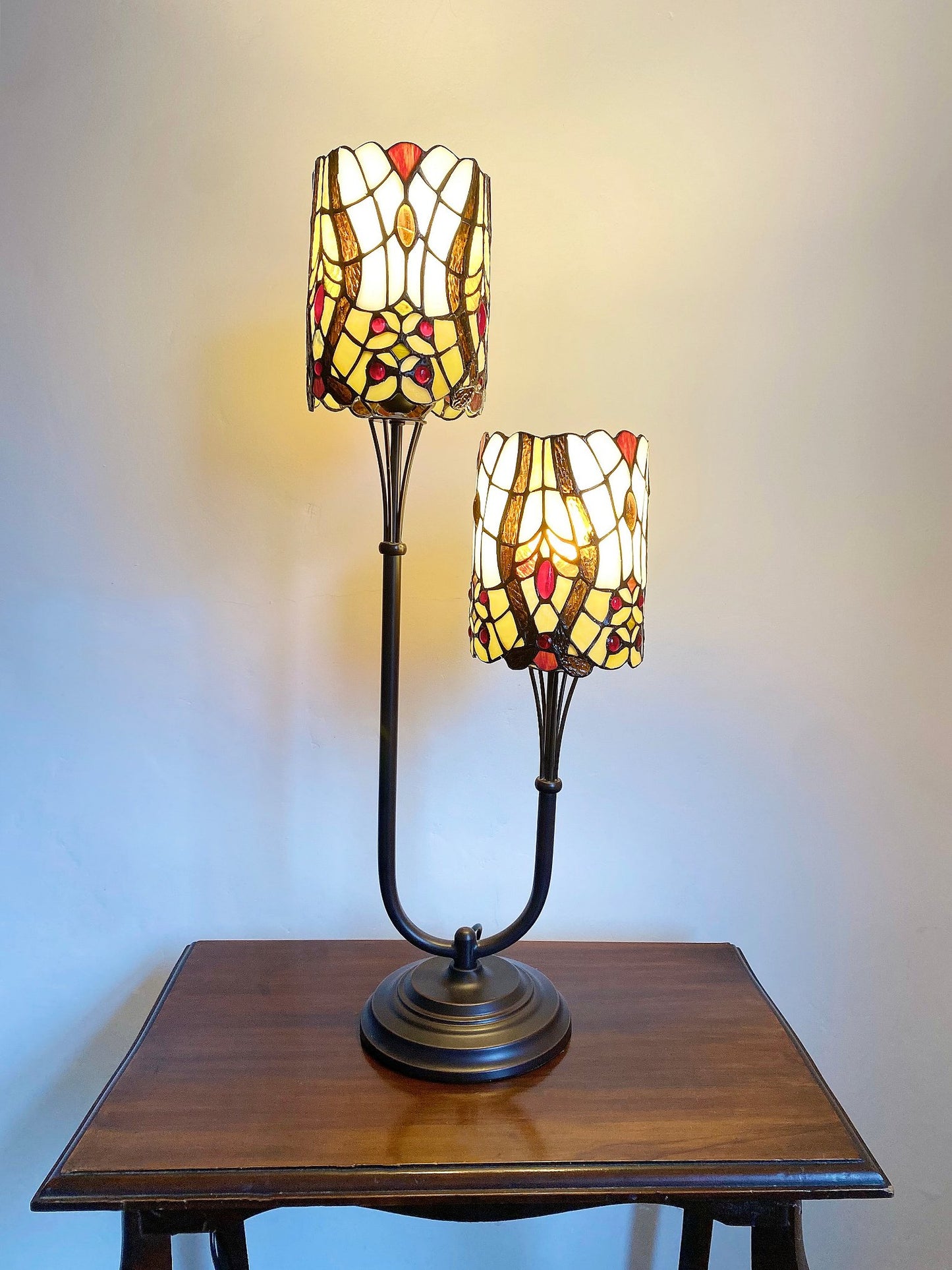 Cream Twin Stem Tiffany Lamp 72cm