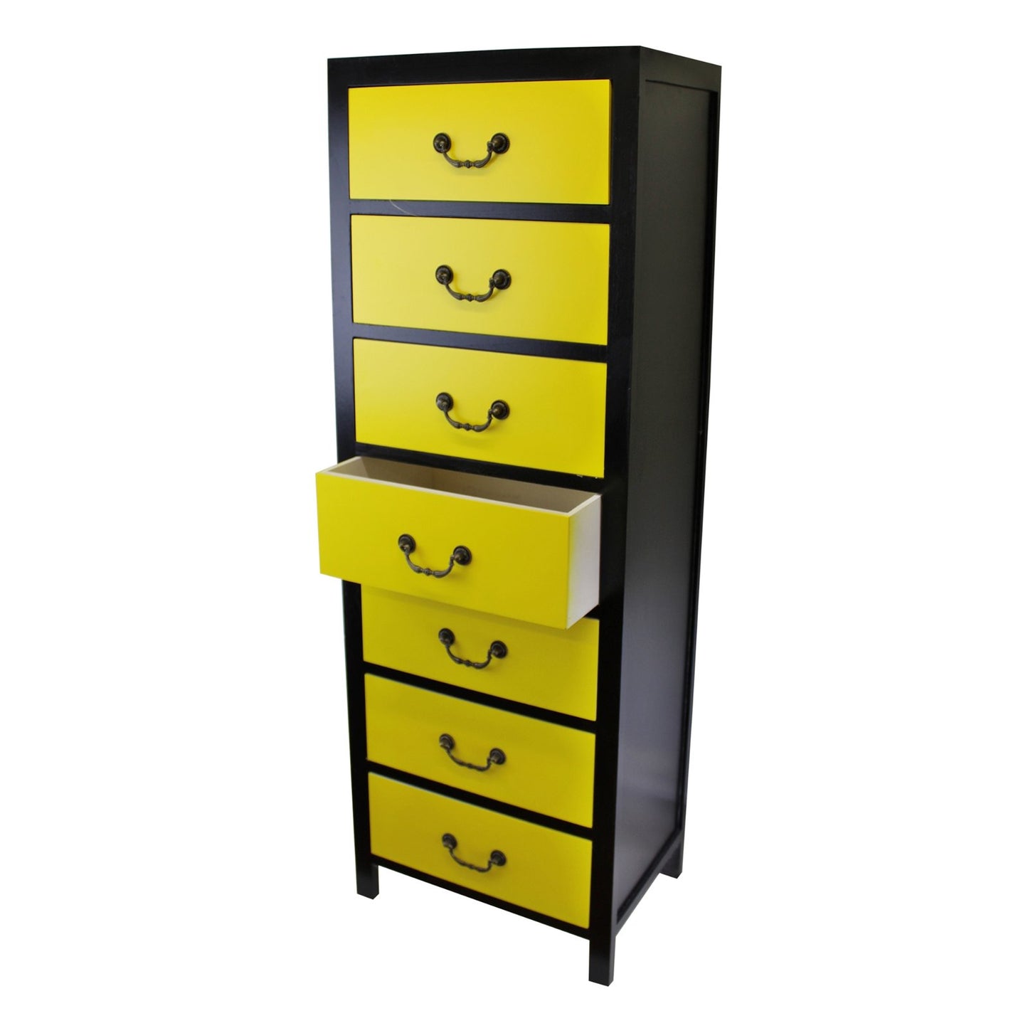 Yellow Tall Cabinet with 7 Drawers 38 x 26 x 110cm