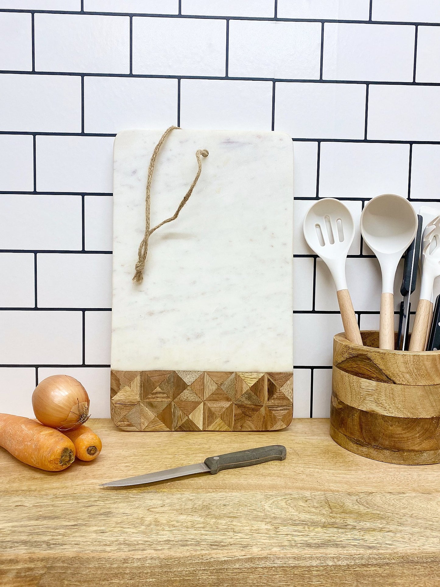 Marble and Patterned Wood Chopping Board