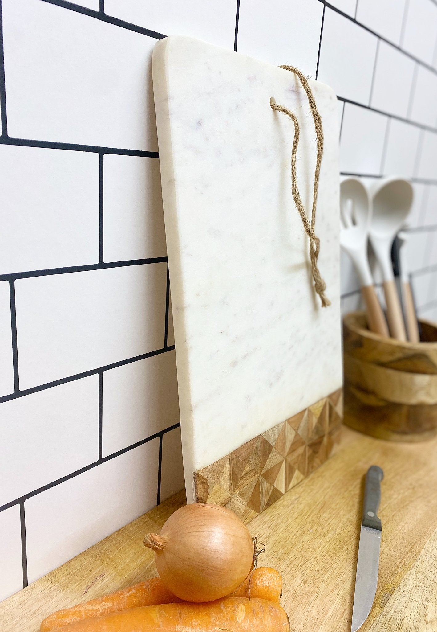 Marble and Patterned Wood Chopping Board