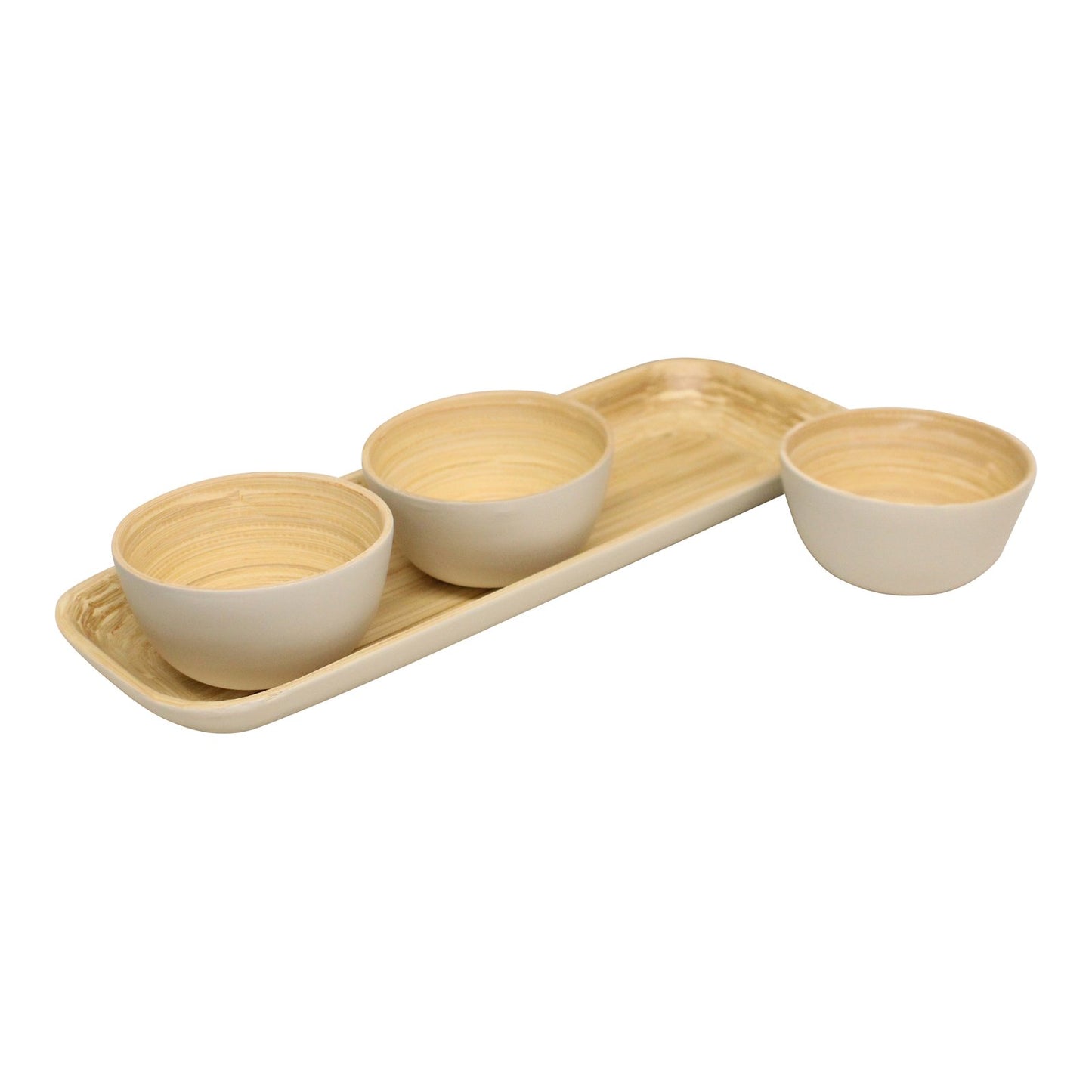 Natural Bamboo Three Serving Bowls On Tray