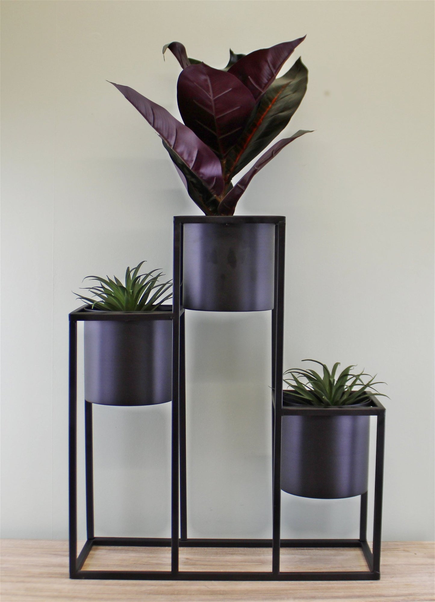 Hype Multi Level Triple Black Metal Planter