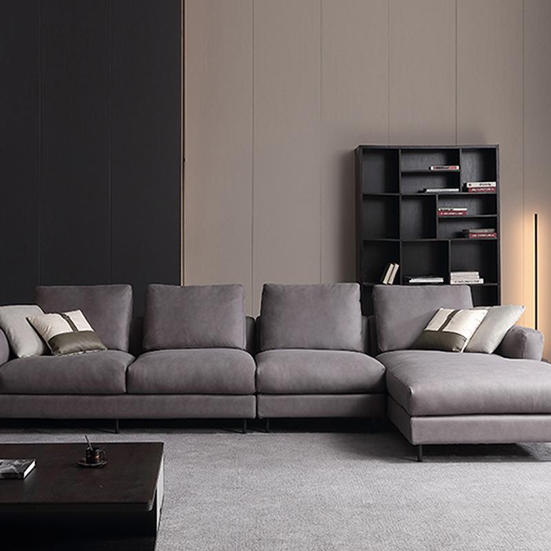 H92 Grey Four Seater Corner Sofa, Real Leather, Multiple Color | Weilai Concept