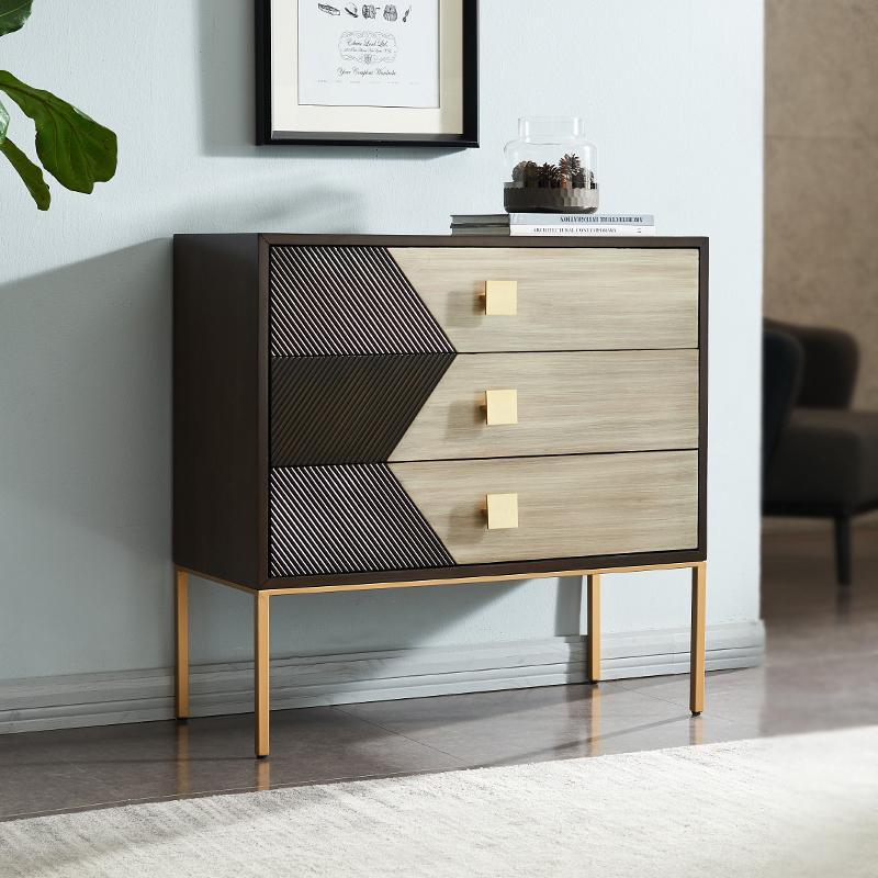 IS9123 Storage Sideboard, Oak & Gold | Weilai Concept